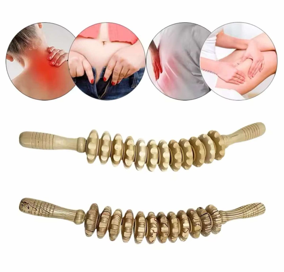 Massage Roller - Ξύλινος Κύλινδρος Μασάζ Πλάτης με χειρολαβές για μυική θεραπεία Κυτταρίτιδα - Image 2