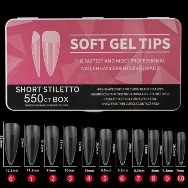 Soft gel tips 11 size 550τεμ Short Stiletto