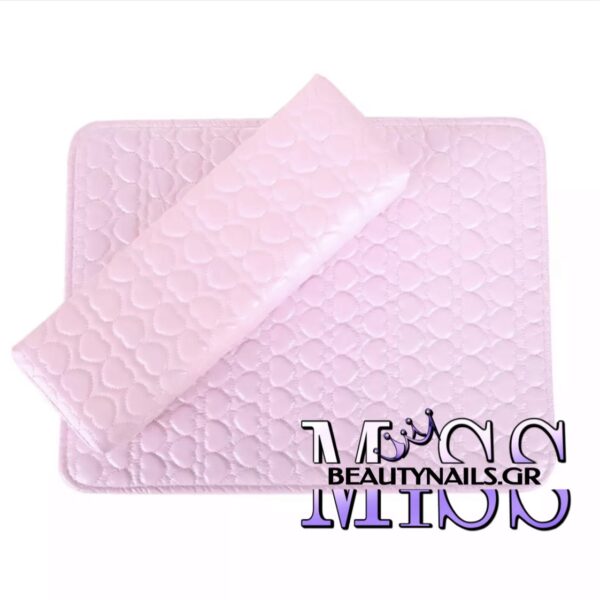 Σετ Μαξιλάρι και Σουπλά Χεριών Ανάγλυφο με Καρδιές Light Pink