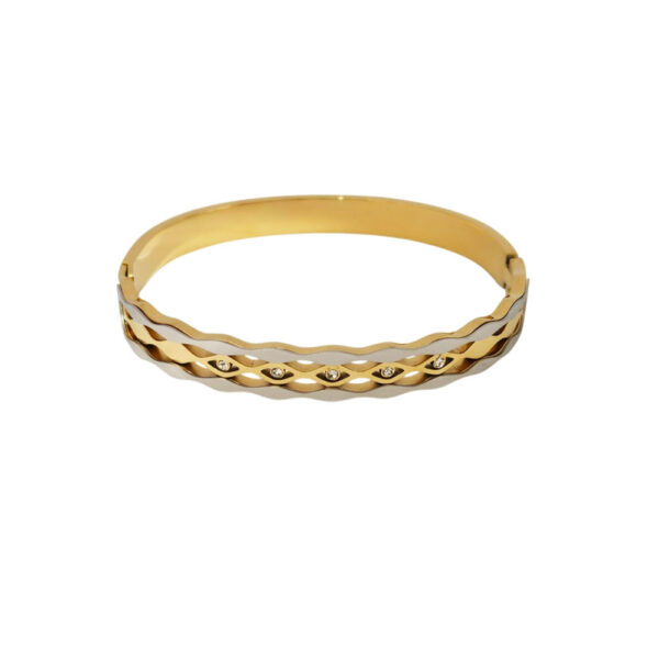 Γυναικεία Χειροπέδα Απο Ανοξείδωτο Ατσάλι Δίχρωμη Με Πέτρες Ζιργκόν - Γυναικεία Χειροπέδα Απο Ανοξείδωτο Ατσάλι Δίχρωμη Με Πέτρες Ζιργκόν